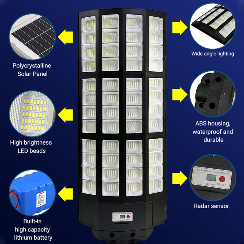 โคมไฟถนนพลังงานแสงอาทิตย์กันน้ำกลางแจ้ง 1,000w 1200w 1500w Led ไฟถนนพลังงานแสงอาทิตย์ 