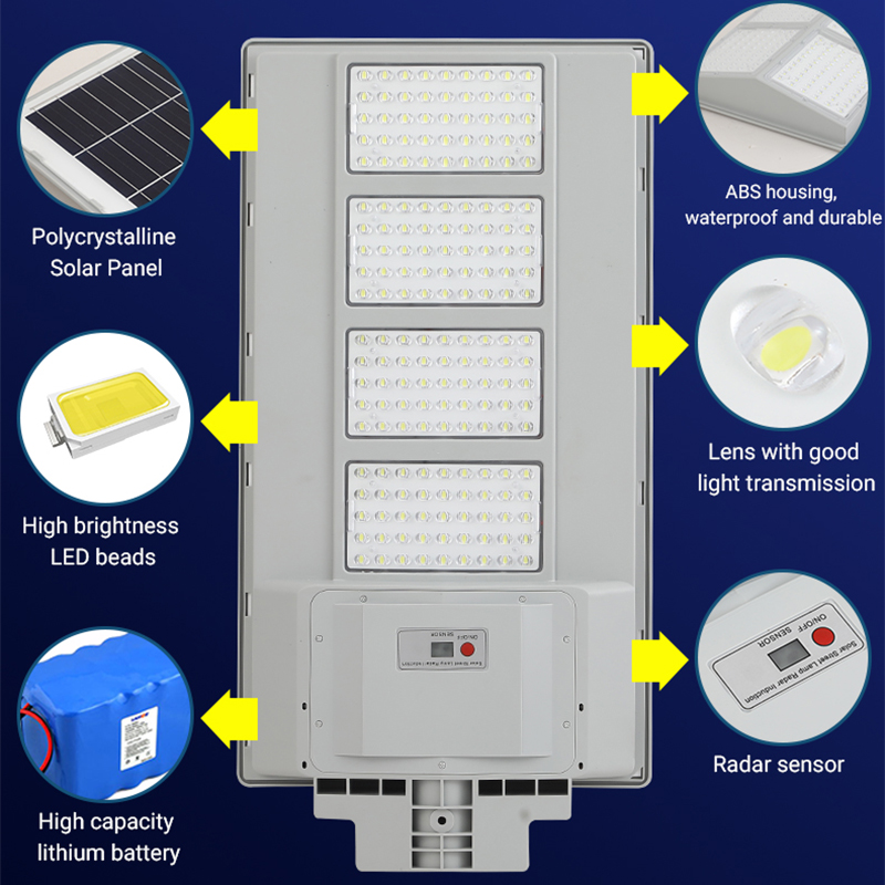 Motion Sensor 100w 200w 300w แผงโซลาร์เซลล์ไฟถนน