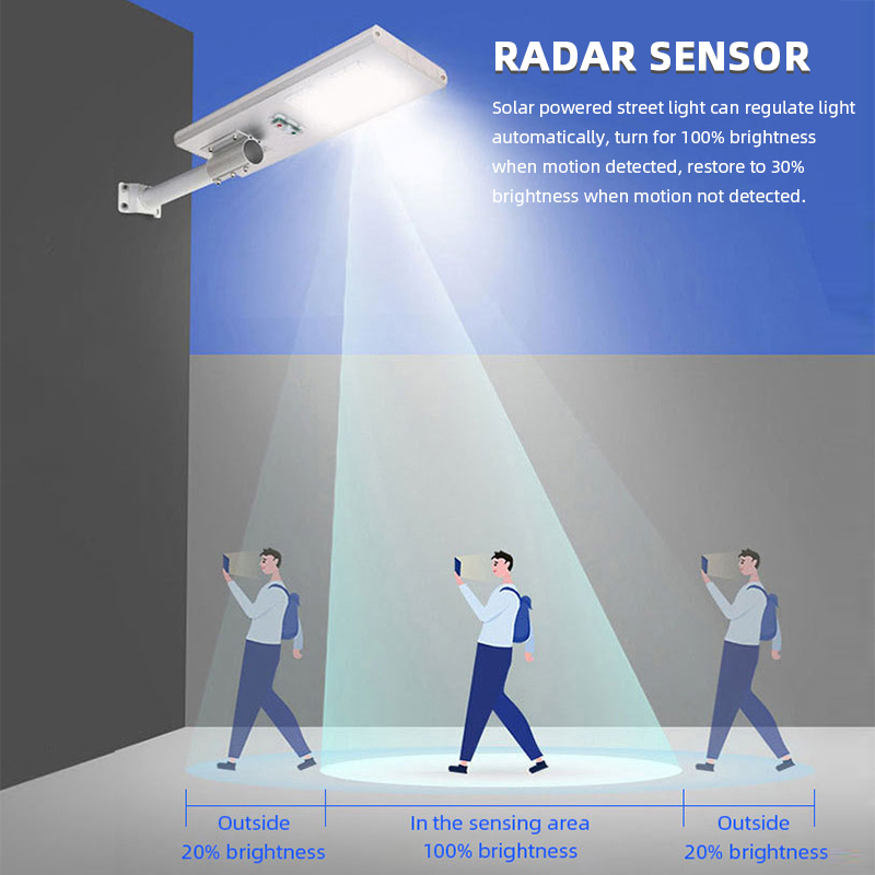 Motion Sensor Die Cast อลูมิเนียม 50w 100w 150w 200w 250w ไฟถนนพลังงานแสงอาทิตย์ในตัว