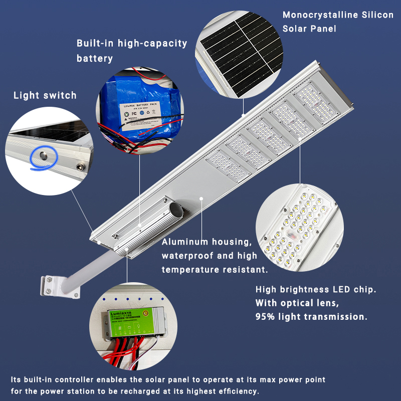 อลูมิเนียมกันน้ำไฟถนนพลังงานแสงอาทิตย์ 100w 150w 200w 250w ไฟถนนพลังงานแสงอาทิตย์