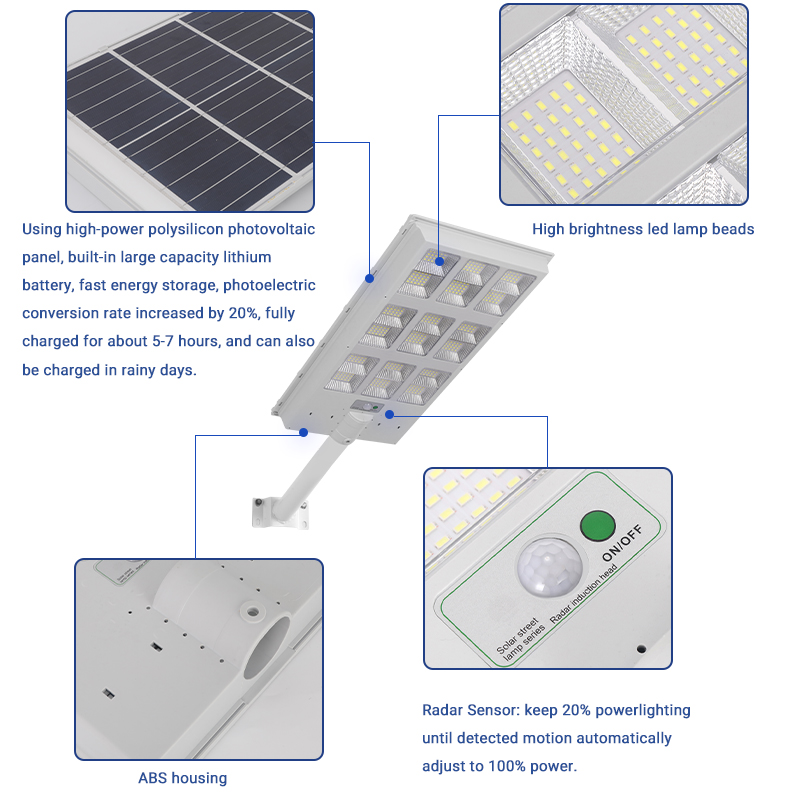 การประหยัดพลังงานสีเทา 100w 200w 300w ไฟถนนพลังงานแสงอาทิตย์ในตัว