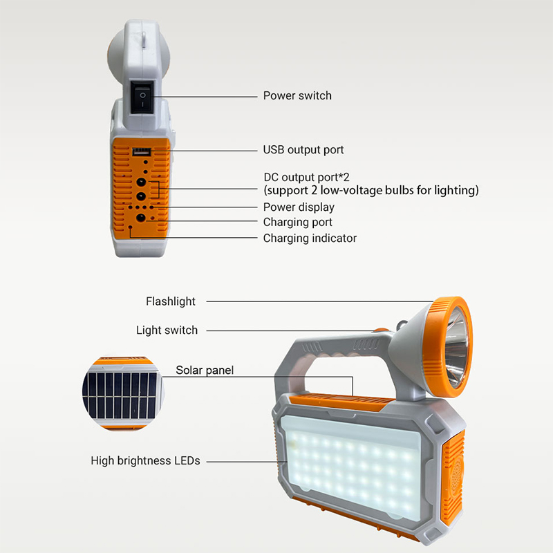 แบบพกพาไฟฉายฉุกเฉินแบบชาร์จไฟได้ USB ไฟฉายพลังงานแสงอาทิตย์สำหรับตกปลาตั้งแคมป์